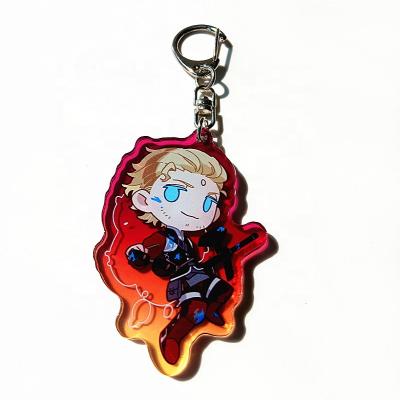 China New Modern Design Laser Cut Anime Round Glitter Holographic Anime Charms Clear Hologram Custom Acrylic Key Chain for sale