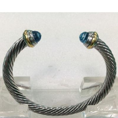 China (B-16)Fashion jewelry Cable Classic Bracelet with Blue Topaz and Gold For Women for sale