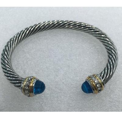 China (B-49)silver Cable Classics Bracelet with Blue Topaz and crystal for sale