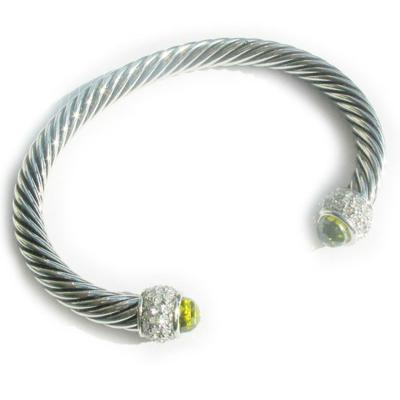 China (B-48)Silver Cable Classics Bracelet with Peridot green and crystal for sale