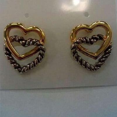 China (E-31) Free shipping Silver with Gold Linked Heart Stud Earrings jewelry for sale