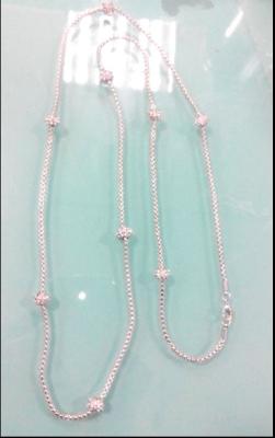 China (N-24) Fashion Jewelry Women' s Necklace Silver Plated Box Chain with Pave CZ Bead for sale