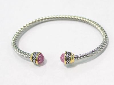 China (B-66)Women Jewelry Gold Silver Two Tone Plated with Pink Cubic Zircon Cable Bracelet for sale