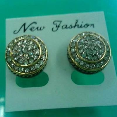 China (E-59)Two Tone Silver Plated Round Pave Cubic Zircon Stud Petite Earrings for sale