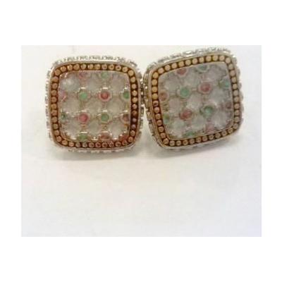 China (E-58)Two Tone Silver Plated Square Pave Cubic Zircon Stud Earrings for sale