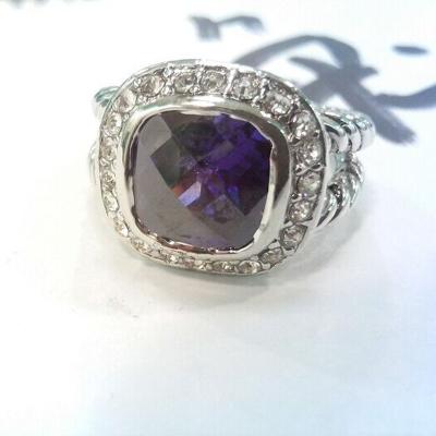 China (R-010) Women Fashion Jewelry Silver Plated Ring with 11mm Amethyst Cubic Zircon for sale