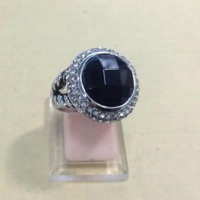 China (R-15) New Jewelry Women Fashion Black Onyx Cubic Zircon 925 Silver Ring for sale