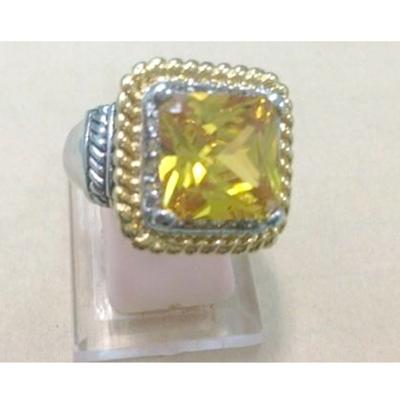 China (R-74) New Fashion Jewelry Two Tone Silver Plated Square Citrine Cubic Zircon Ring for sale