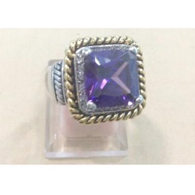 China (R-76) New Fashion Jewelry Two Tone Silver Plated Square Amethyst Cubic Zircon Ring for sale