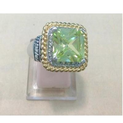 China (R-75) New Fashion Jewelry Two Tone Silver Plated Square Citrine Cubic Zircon Ring for sale