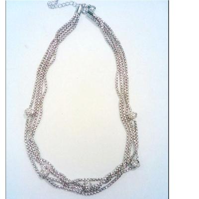 China (N-19)Silver Plated Four Row Box Chain with Pave Cubic Zircon Bead Necklace for sale