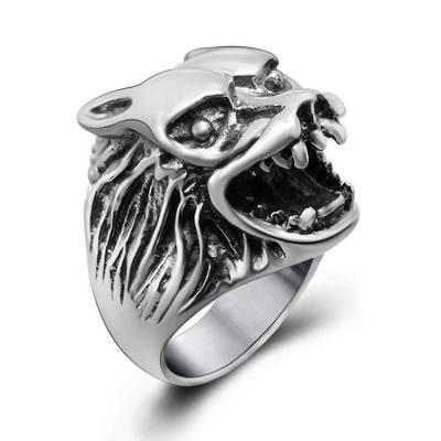 China Fashion 925 Silver Plated Stainless Steel Engraved Wolf Vintage Old Ring (SA385) for sale