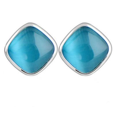 China Sterling 925 Silver Square Created Blue Opal Stud Earrings (E12283BLUE) for sale