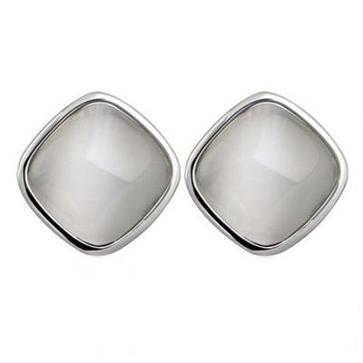 China Sterling 925 Silver Square Created White Opal Stud Earrings(E12283WHITE) for sale