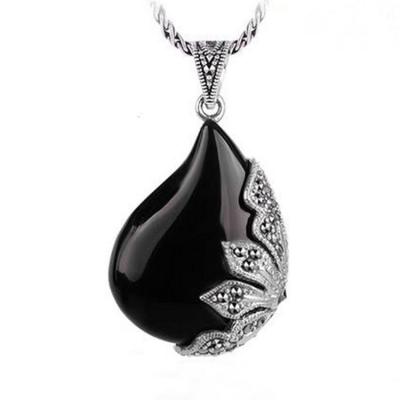 China Vintage Jewelry 925 Silver Black Onyx  Marcasite Drop  Pendant Necklace 18 Inches (JA1674BLACK) for sale