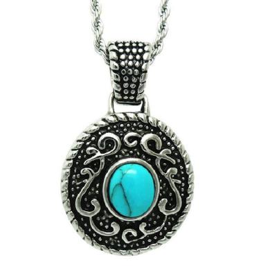 China 925 Silver Plated Titanium Steel Rope Chain with Vintage Old Turquoise Pendant(SP046) for sale