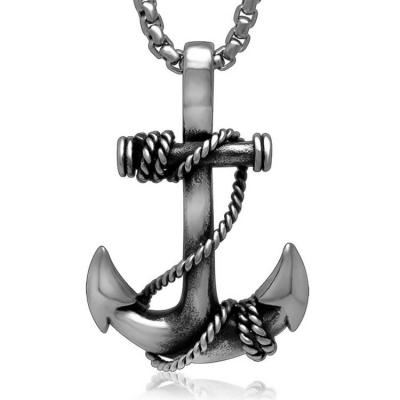 China 925 Silver Plated Titanium Steel Necklace with Anchor Pendant for Men(SP408) for sale