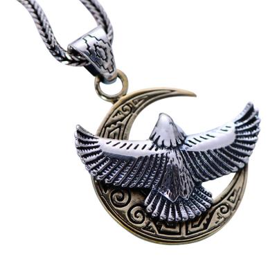 China Two Tone Silver Retro Necklace with Crescent Eagle Pendant(XH047444) for sale