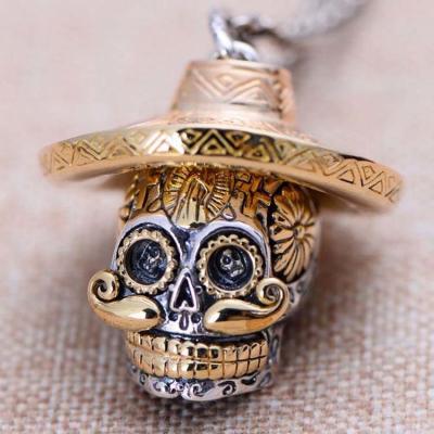 China Two Tone Silver Brass Skull Pendant Necklace for Men and Women (XH053353W) for sale