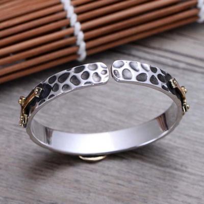 China 925 Silver Golden Two Tone Women Open Cuff Bracelet Cross Madonna Style (057402) for sale