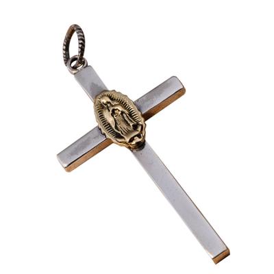 China Womens Men Sterling 925 Silver Golden Tone Retro Cross Pendant Necklace (053542) for sale