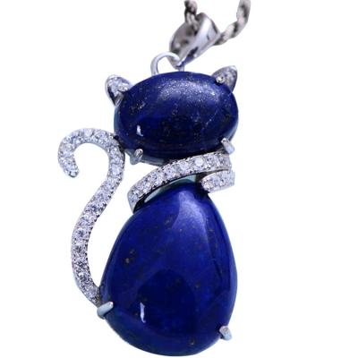 China Sterling Silver Lapis Lazuli Cat  Shape Women Pendant Necklace (048817W) for sale