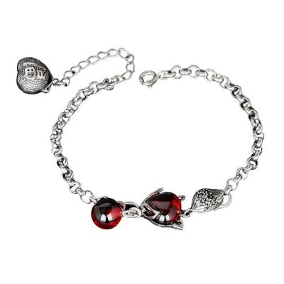 China 925 Sterling Silver Synthetic Garnet Fox Charm Link Bracelets(B20180411084) for sale