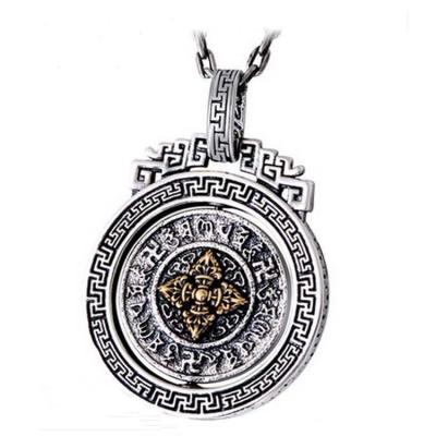 China Sterling 925 Silver Vintage Buddhism Blessings Charm Pendant Necklace for Women Men (060396) for sale