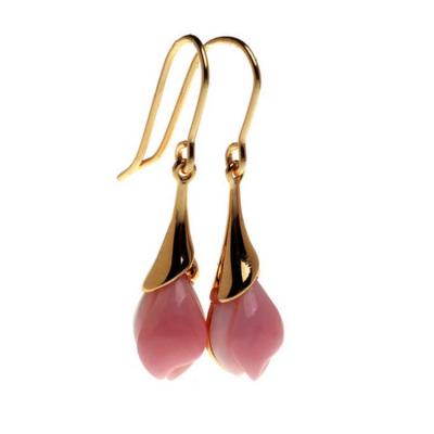 China 18K Gold Plated Sterling 925 Silver Pink Shell Sculptured Tulip Drop Earring (EZ760003E) for sale