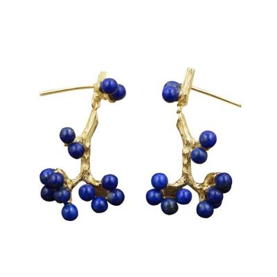 China 18K Gold Plated Sterling Silver Design Hawthorn Lapis Lazuli Drop Earrings (TRS30600) for sale