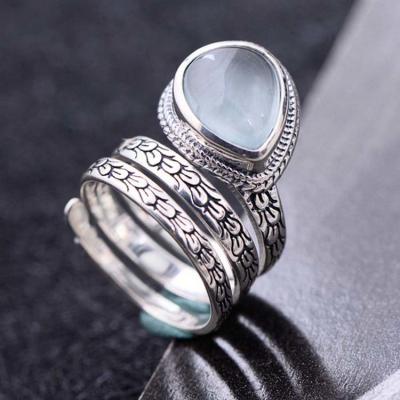 China 925 Sterling Silver Synthetic Aquamarine Women Retro Ring (060458) for sale