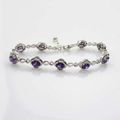 China Sterling Silver Link  5x7mm Created Amethyst Cubic Zircon Tennis  Bracelet (H08) for sale