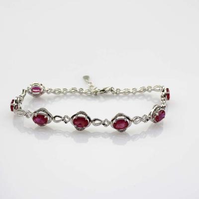 China Sterling Silver Link  5x7mm Created Ruby Cubic Zircon Tennis  Bracelet (H08RED) for sale