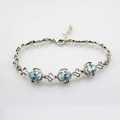 China 925 Silver 5x7mm Created Blue Topaz  Cubic Zircon  Link Tennis Bracelet  (H11) for sale