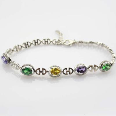 China 925 Sterling Silver  Multicoloured Cubic Zircon Link Tennis Bracelet (H14) for sale