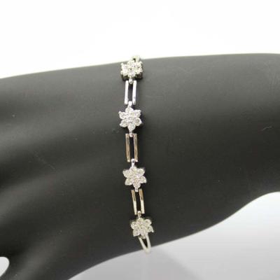 China 925 Sterling Silver Flower Clear Cubic Zircon Link  Tennis Bracelet (SB003) for sale