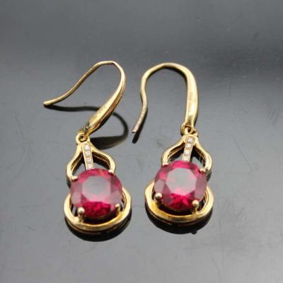 China 18k Rose Gold Plated 925 Silver  8mm Round Created Ruby Earrings (PSJ04155) for sale