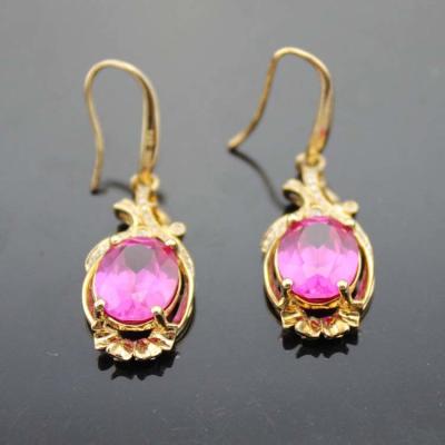 China 18k Rose Gold Plated 925 Silver Earrings Created Pink Sapphire Cubic Zirconia (PSJ0416) for sale