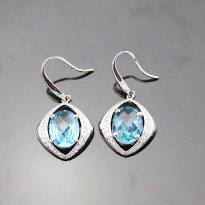 China Sterling Silver  Blue Topaz  Cubic Zircon Dangle Earrings(PSJ06215) for sale