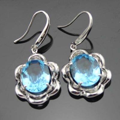 China 925 Sterling Silver Blue Topaz  Cubic Zircon Dangle Drop Earrings (PSJ06345) for sale