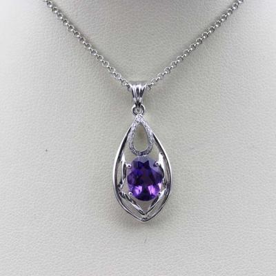 China Sterling Silver Oval 7mm x 9mm Amethyst  Cubic Zircon Pendant (PSJ0426) for sale