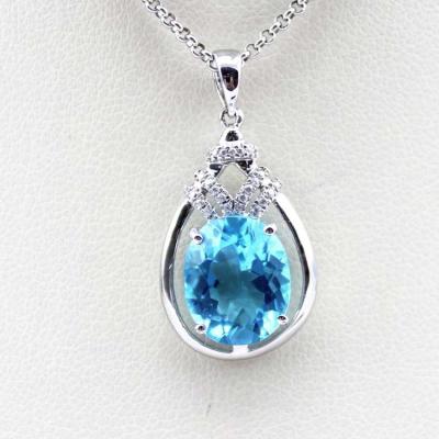 China Sterling Silver Jewelry 9mmx11mm Oval Blue Topaz Cubic Zircon Pendant(PSJ0427) for sale