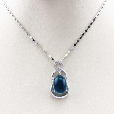 China Sterling Silver Silver Chain Necklace Oval 8mmx10mm Blue Topaz Pendant (PSJ0477) for sale