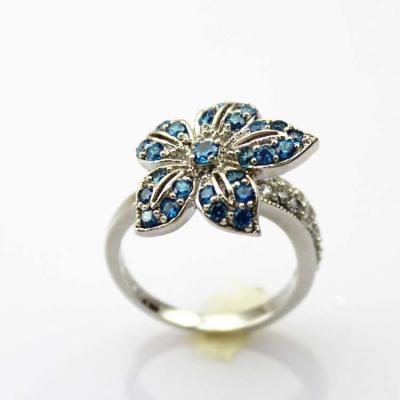 China Women Jewelry  Flower Design  Sterling Silver Pave Blue Cubic Zirconia Ring  (S-RJ344) for sale