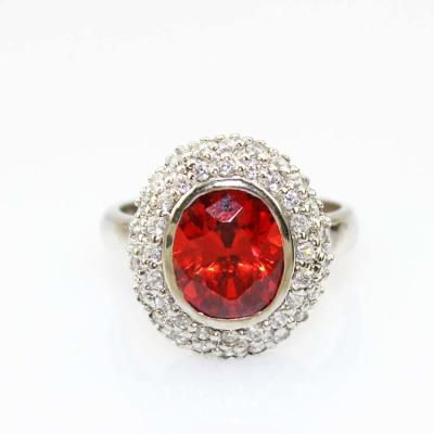 China 925 Silver Oval Garnet  Gemstone Ring  with Cubic Zircon (S-RJ692) for sale