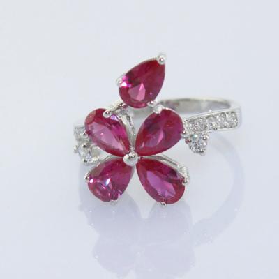 China 925 Silver Ruby  Four Leaf Clover Gemstone Ring (SRJ-714) for sale