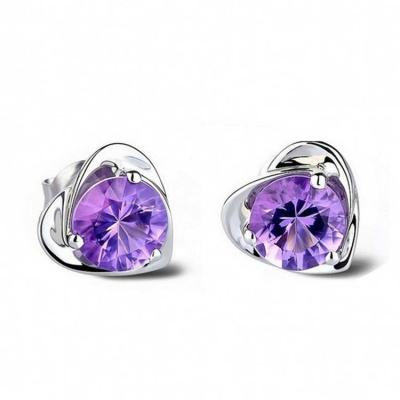 China 925 Silver with Created Amethyst Heart Stud Earrings(EESTUD01) for sale