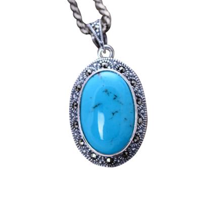 China Women Vintage Necklace Sterling Silver Oval Turquoise Marcasite Charm Pendant （XH052566 ） for sale