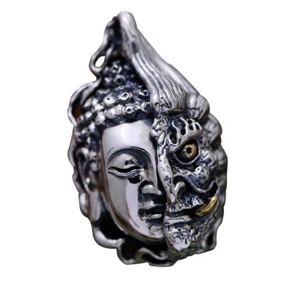 China Women Men Retro Sterling Silver Buddha Demon Design Pendant Necklace N808062 for sale