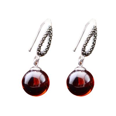 China Thai Sterling Silver Marcasite Retro Earrings Synthetic Garnet Bead Drop Earring(053142) for sale